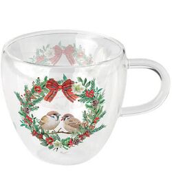 Двустенна чаша Ambiente Sparrows in wreath стъкло